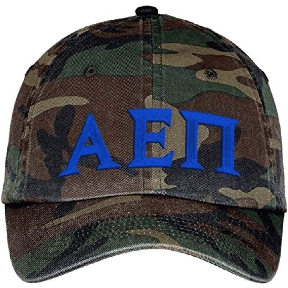 image:imageGreekgear Alpha Epsilon PI Lettered Camouflage Hat Military Camo wRoyal Blue Thread Color