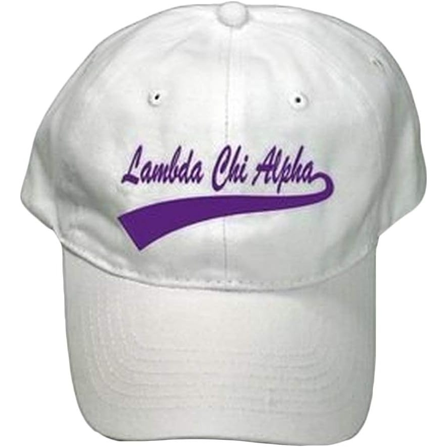image:imageLambda Chi Alpha Tail Baseball Hat White wPurple Imprint