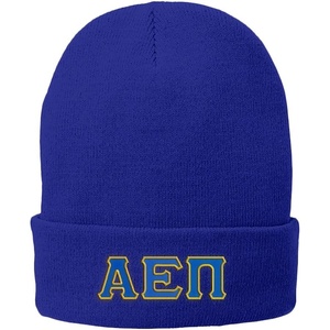 Alpha Epsilon PI Big Greek Lettered Knit Cap(Athletic Royal W/Royal Blue/Light Gold Thread Colo)