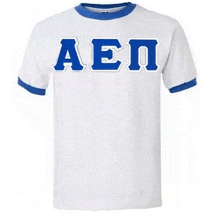 Greekgear Alpha Epsilon Pi Lettered Ringer Shirt(White/Royal Blue)