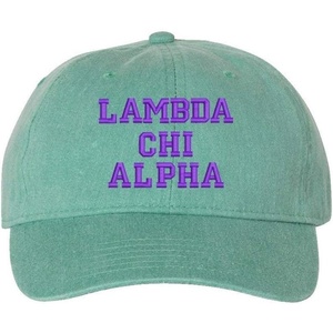 Lambda Chi Alpha Pigment Dyed Baseball Cap(Sea Foam W/Purple Thread Color)
