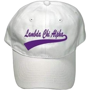 Lambda Chi Alpha Tail Baseball Hat White w/Purple Imprint