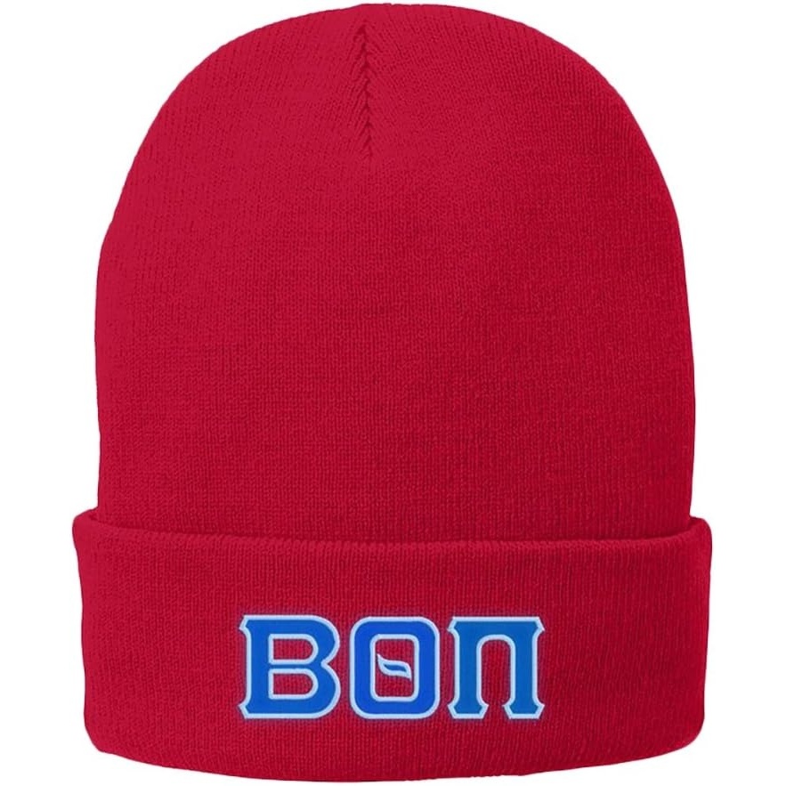 image:imageBeta Theta PI Big Greek Lettered Knit Cap Athletic Red wRoyal BlueWhite Thread Color