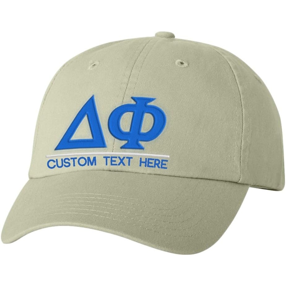 image:imagePersonalized Delta Phi Greek Line HatTan