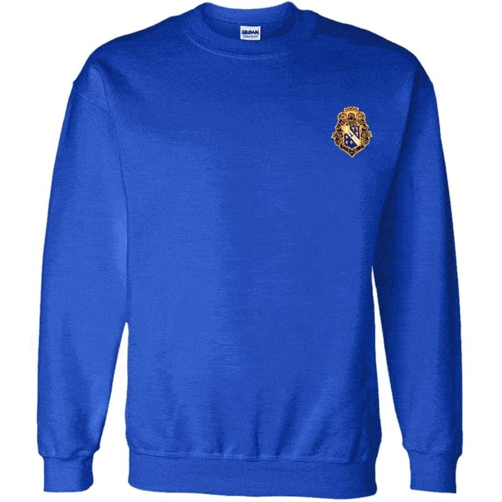 image:imageGreekgear Alpha Phi Omega World Famous Crest  Shield PATCH Crewneck SweatshirtRoyal Blue