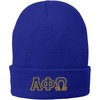 Alpha Phi Omega Big Greek Lettered Knit Cap Athletic Royal w/Royal Blue/Light Gold Thread Color