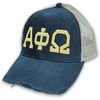 Alpha Phi Omega Distressed Trucker Hat Navy/Tan