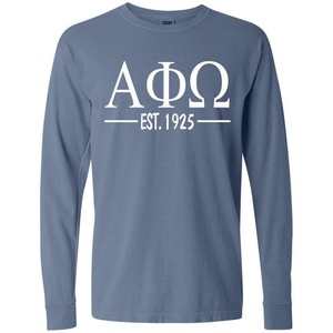 Alpha Phi Omega Custom Greek Lettered Long Sleeve T-Shirt(Blue Jean)