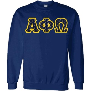 Alpha Phi Omega Fraternity Crest Twill Letter Crewneck Sweatshirt(Navy Blue)