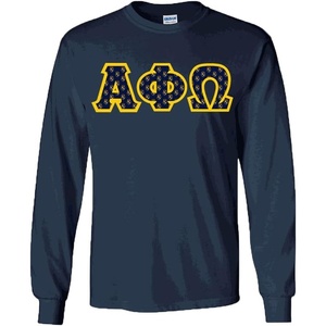 Alpha Phi Omega Fraternity Crest Twill Letter Longsleeve Tee(Navy Blue)