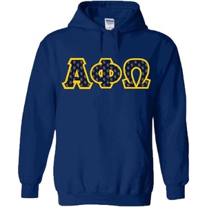 Greekgear Alpha Phi Omega Fraternity Crest Twill Letter Hooded Sweatshirt(Navy Blue)