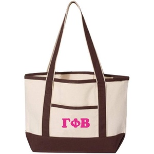 Greekgear Gamma Phi Beta Sailing Tote Bag(Natural/ Maroon)